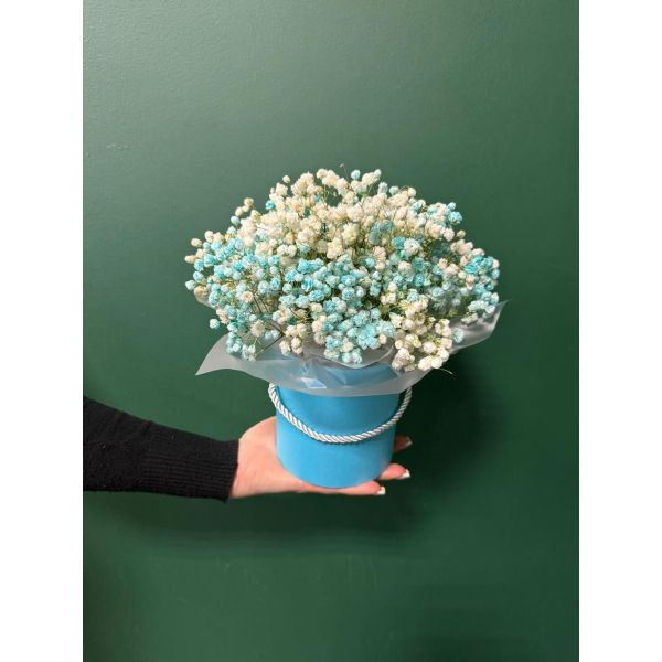 Композиции в коробке с радужной гипсофилой